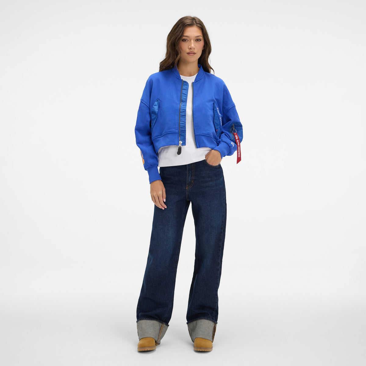 Alpha Industries x New York Knicks Blue Women's Full Zip Cropped Fleece Jacket